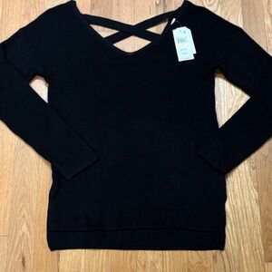 NWT Hippie Rose Black Sweater with Crisscross On Back Design.